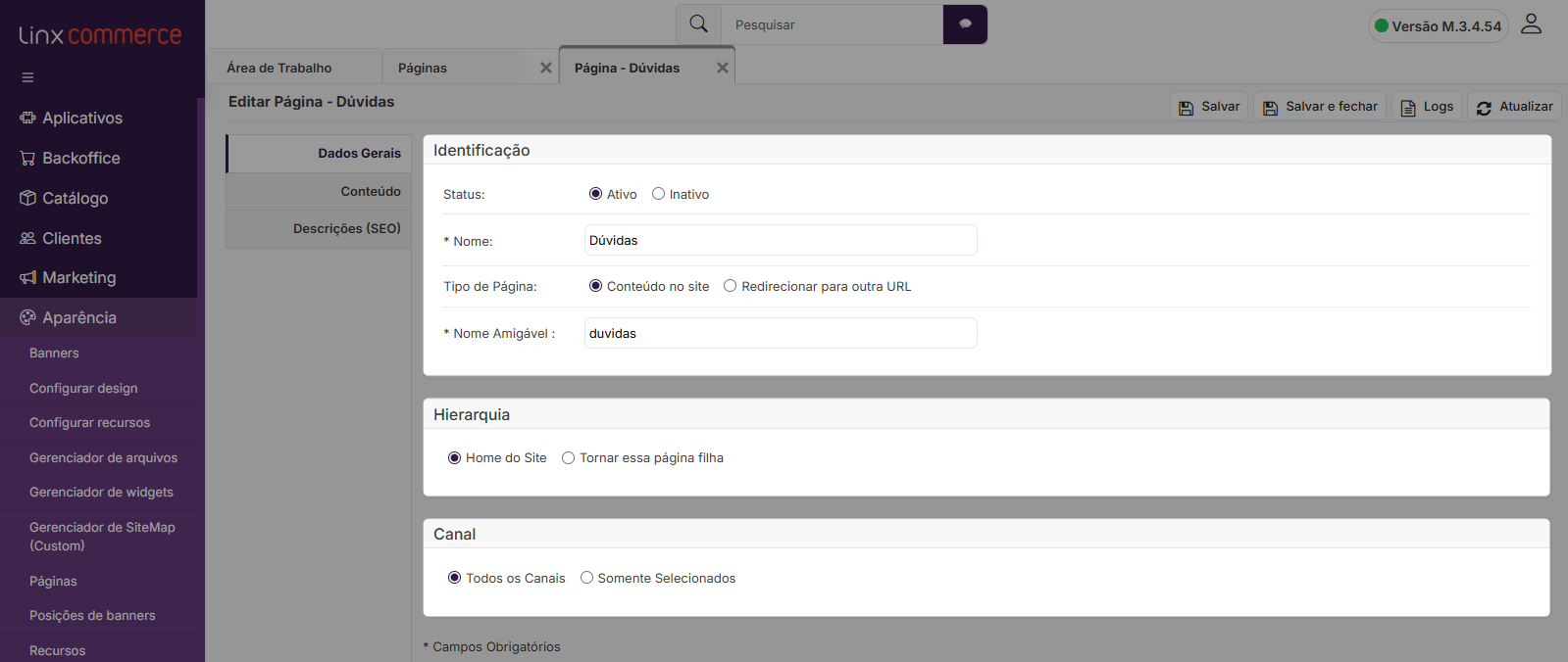 Linx Commerce – Aparência – Como gerenciar páginas no rodapé