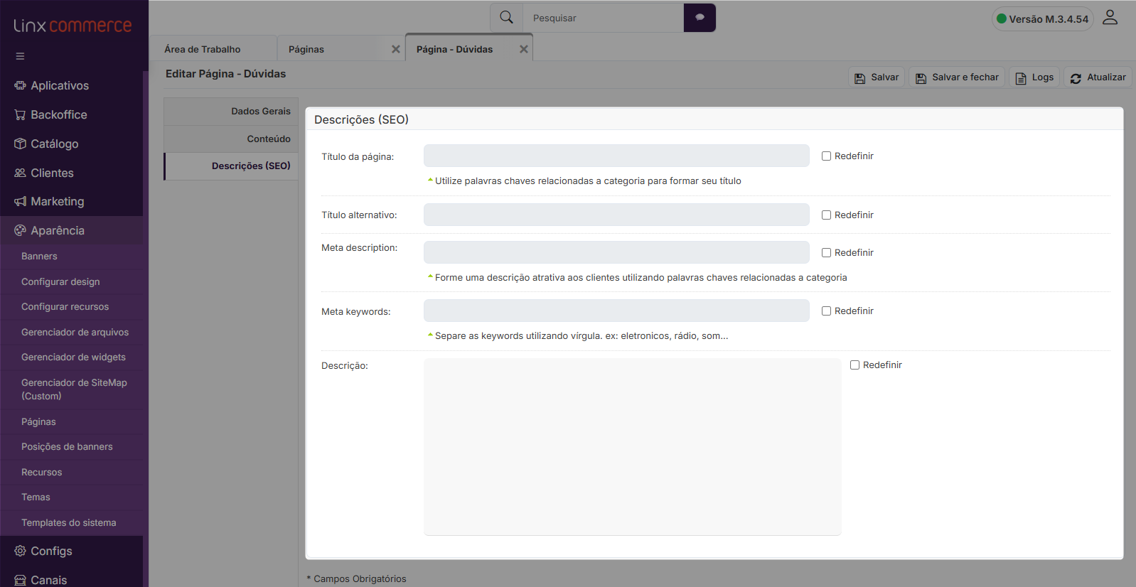 Linx Commerce – Aparência – Como gerenciar páginas no rodapé